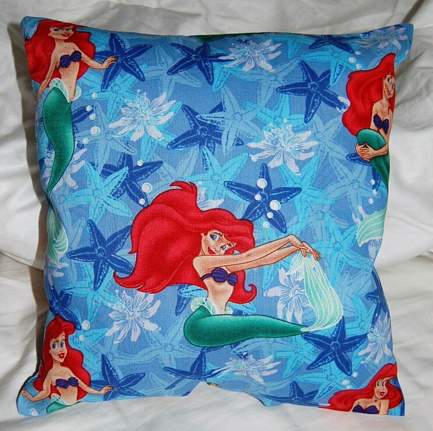 DISNEY HANDMADE PRINCESS ARIEL / LITTLE MERMAID BLUE TRAVEL CUDDLE   PILLOW - Fresh Stock Dated December 2025
