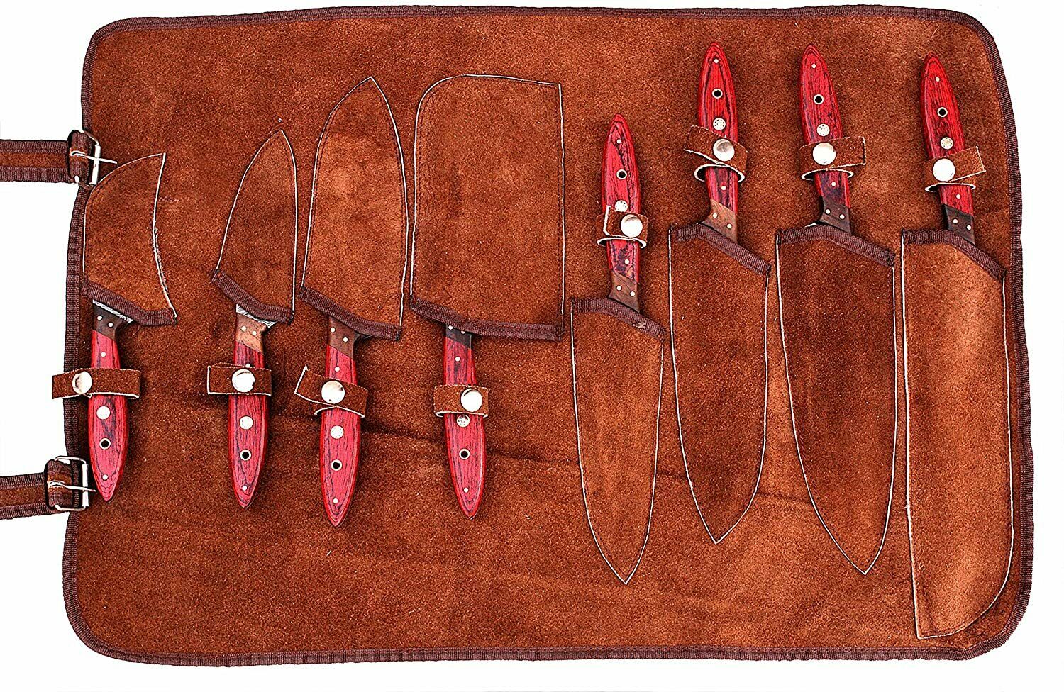 HAND MADE DAMASCUS BLADE 8 PCS KITCHEN/CHEF KNIFE SET 1046-8RD with sheet - Fresh Stock Dated December 2025