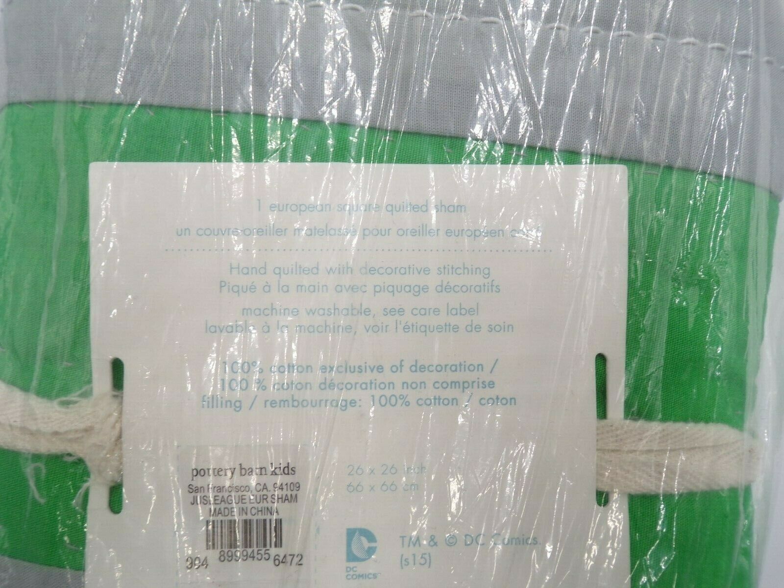 Pottery Barn Kids Justice League Quilted Sham Super Hero Navy Green Euro #9977 - Fresh Stock Dated December 2025
