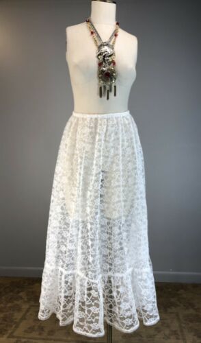 Vintage 80s Skirt White Lace Maxi Sheer Like-a-Virgin  Easy Access of California - Fresh Stock Dated March 2026