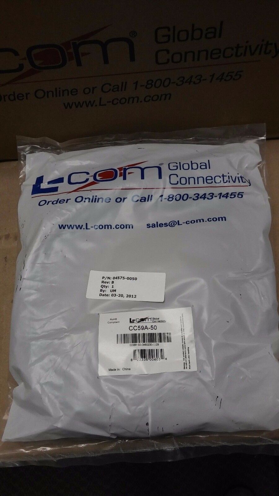 L-COM CC59A-50 BNC Male Male 50 ft RG59A Coaxial Cable - Fresh Stock Dated December 2025