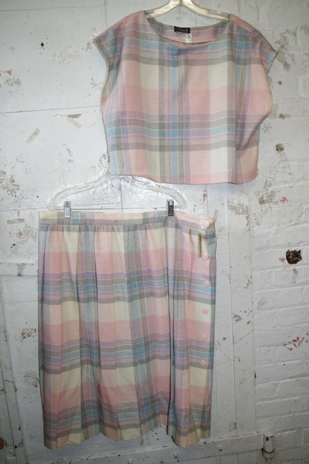 Vintage NWT Signet Wool Skirt & Crop Top Plus Size Pleated Plaid USA - Fresh Stock Dated February 2026