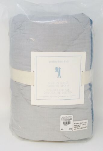 Set Of 2 Pottery Barn Kids Teen Dustin Dino Quilted Shams Gray Blue Standard NEW - Fresh Stock Dated December 2025