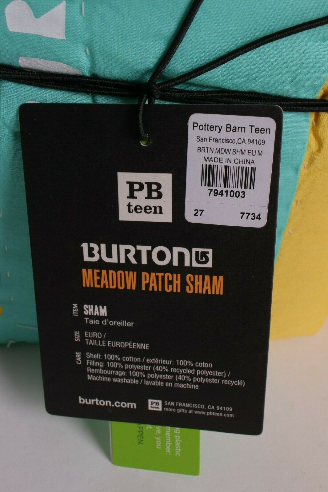 set/2 NWT Pottery Barn PB Teen Burton Meadow Patch Euro shams, pink yellow - Fresh Stock Dated December 2025