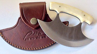 Bone Handle Ulu Knife w/ Genuine Quality Leather Sheath - Fresh Stock Dated December 2025