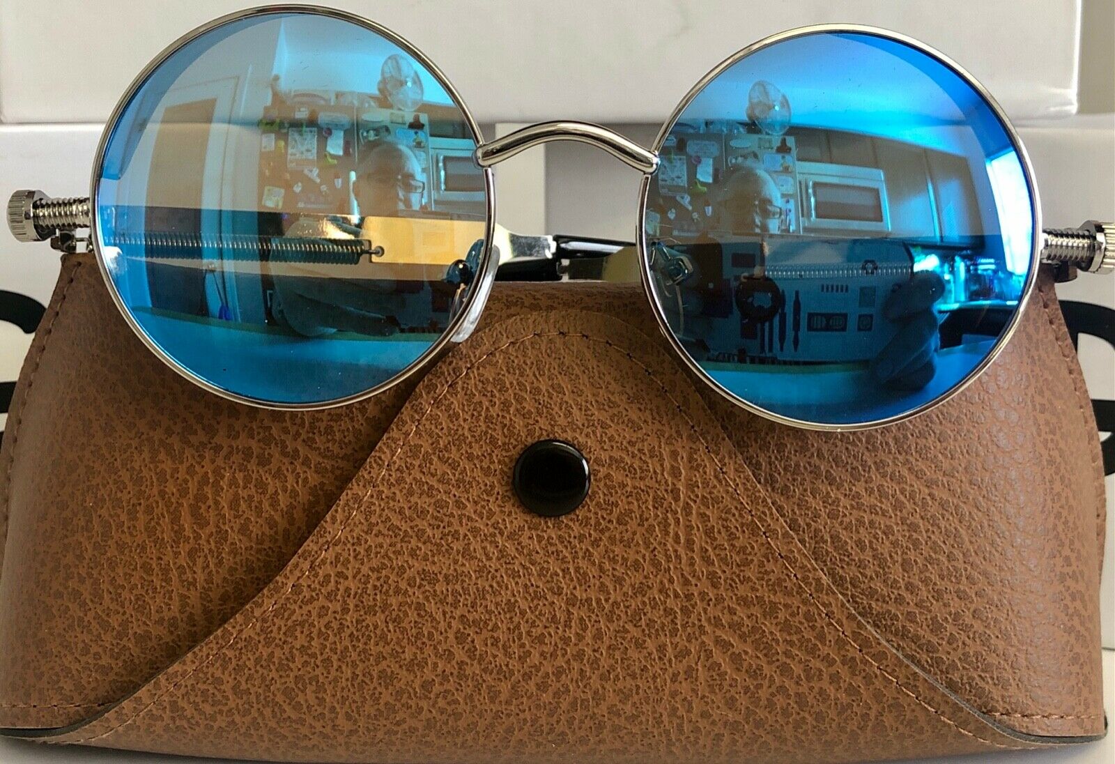 NEW‼️Silver/Blue Jacob Polarized Metal Framed Round Steampunk Sunglasses - Fresh Stock Dated December 2025