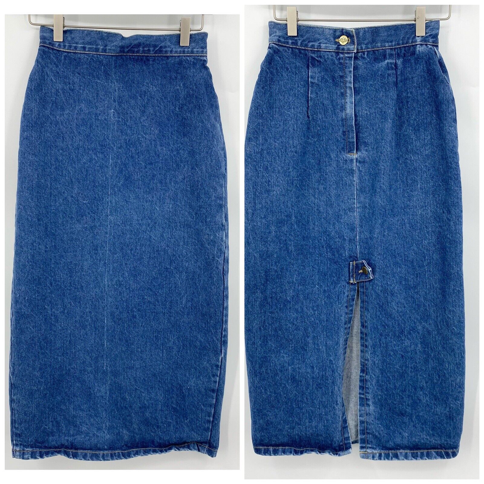 Vintage Bongo High Waist Denim Skirt Slit Open Front Midi Medium Wash Size 5 - Fresh Stock Dated March 2026