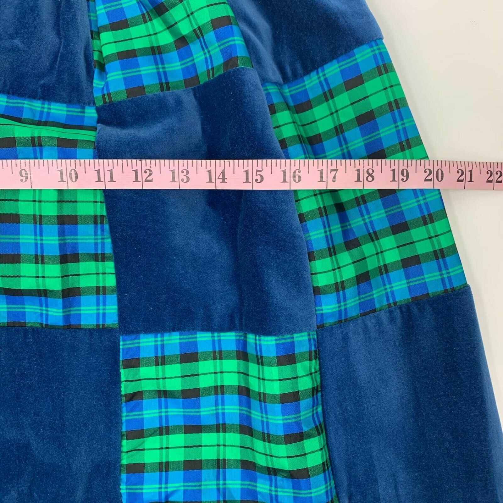 Vintage 70s Patch Work Maxi Skirt S Small Blue Plaid Pattern Hippy Festival Boho - Fresh Stock Dated March 2026