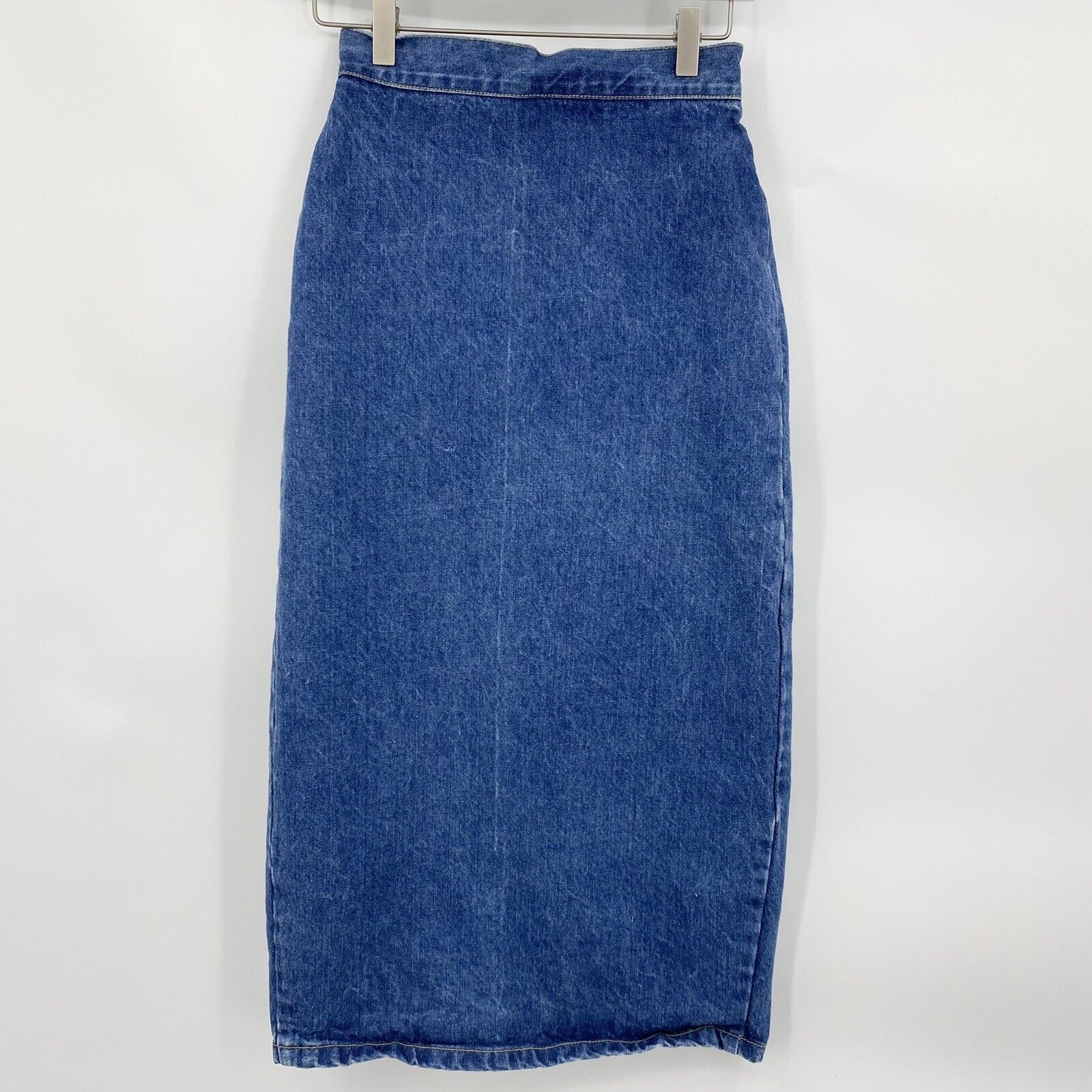 Vintage Bongo High Waist Denim Skirt Slit Open Front Midi Medium Wash Size 5 - Fresh Stock Dated March 2026