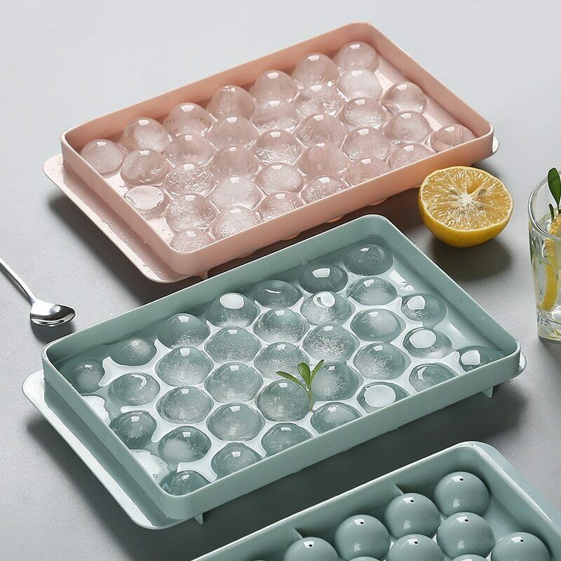 Plastic Ice Cube Maker Round Ice Cube Tray with Lid Silicone Ice Ball Mold Tray - Fresh Stock Dated February 2026