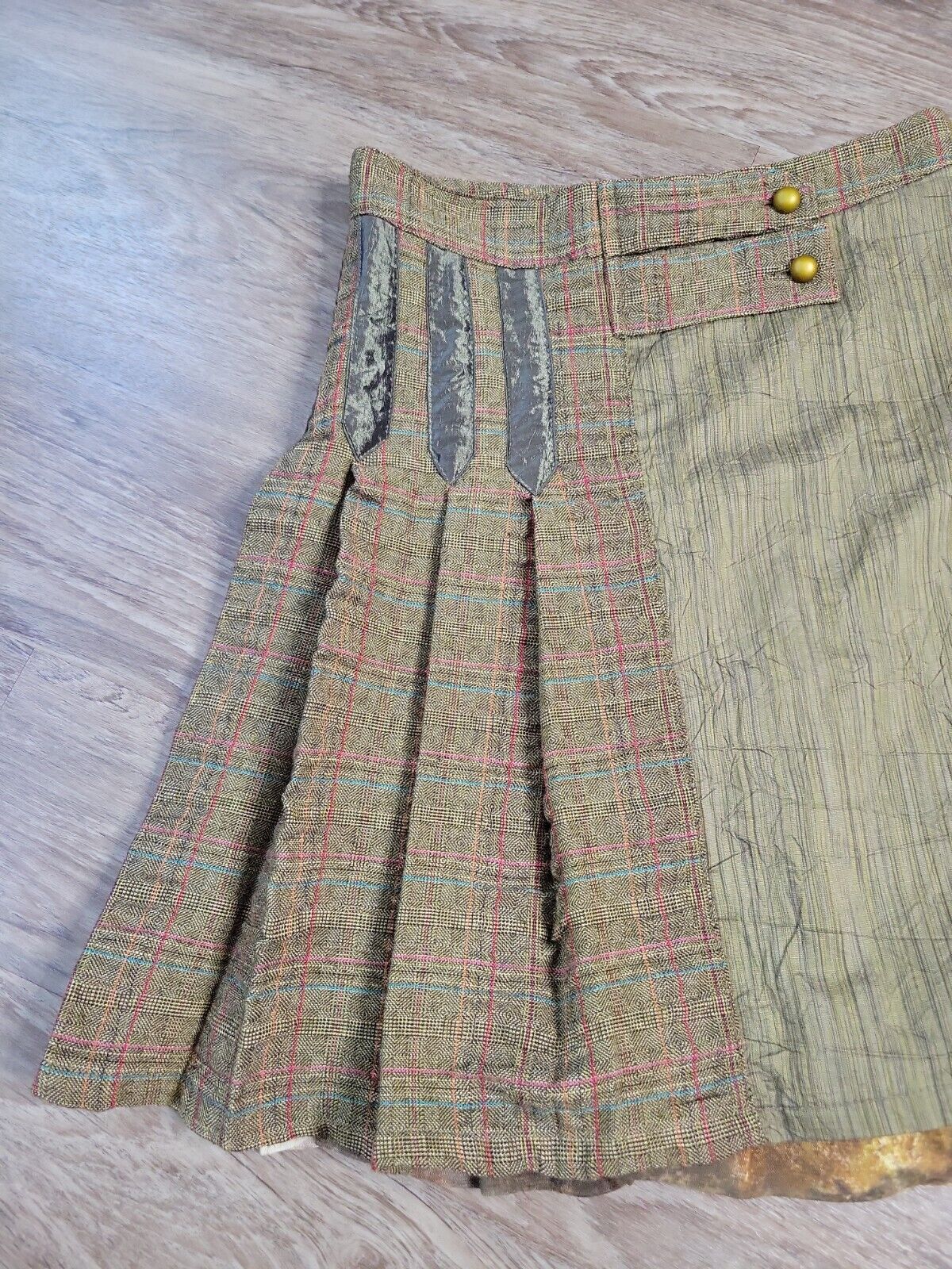 NWT Legatte Jeans Vintage Green Virgin Wool Tweed Pleated Skirt Italian Made SM - Fresh Stock Dated March 2026