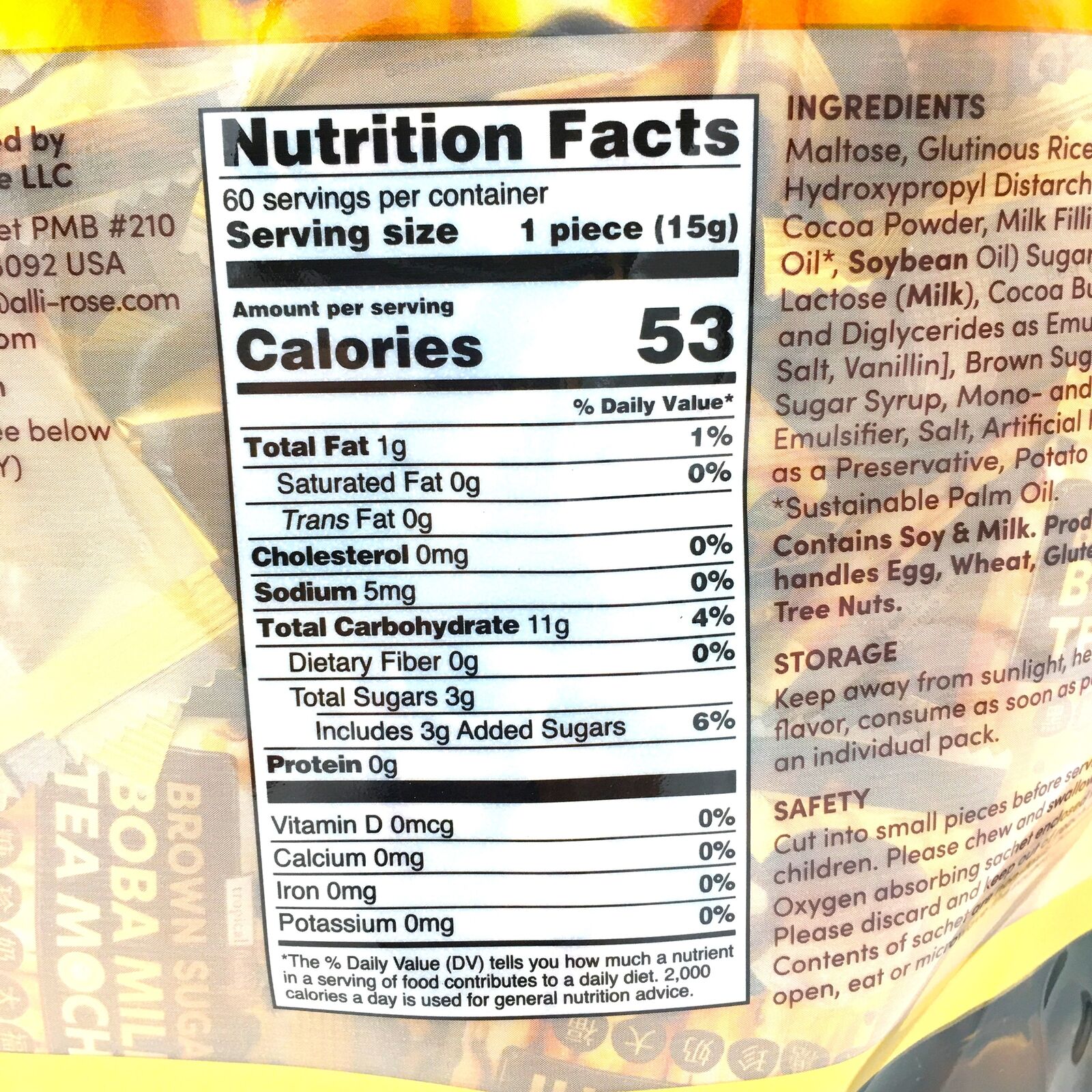 Tropical Fields Family Brown Sugar Boba Milk Tea Mochi 900g /60pcs - Fresh Stock Dated February 2026