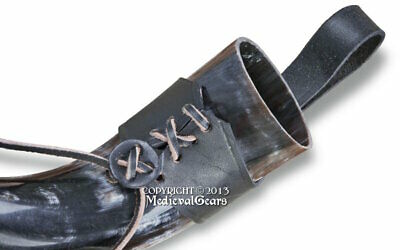 Natural Cow Horn Medieval Drinking Cup w/ Leather Frog LARP Renaissance Costume - Fresh Stock Dated February 2026