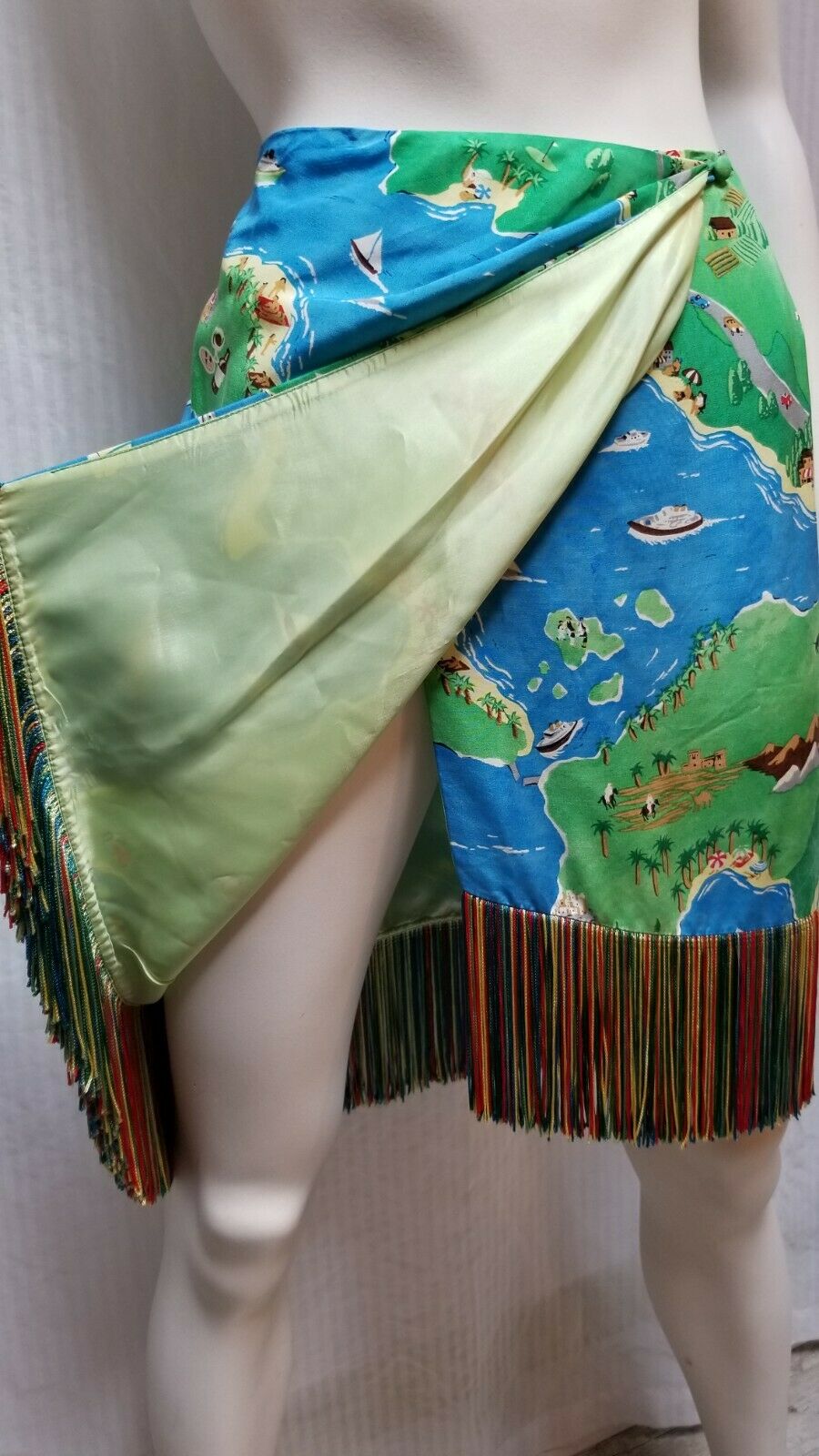 Vintage PERRY ELLIS Portfolio Silk Multi Colored Fringe Wrap Skirt - Size M - Fresh Stock Dated December 2025