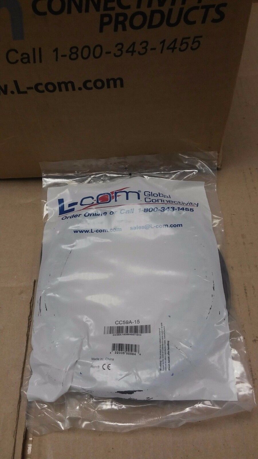 L-COM CC59A-15 BNC Male Male 15 ft RG59A Coaxial Cable - Fresh Stock Dated February 2026