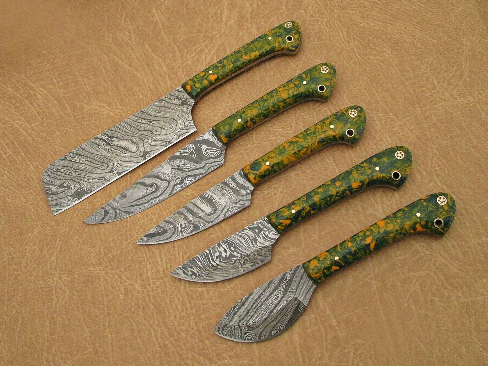5 piece Camouflage scale Kitchen knife set With Gift box, Chef, cleaver, steak - Fresh Stock Dated January 2026