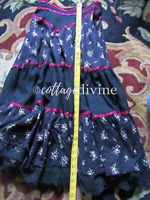 Gothic Black Wine Floral Vtg Gunne Sax Gunnies 1970s Rayon Tiered Prairie Skirt - Fresh Stock Dated February 2026