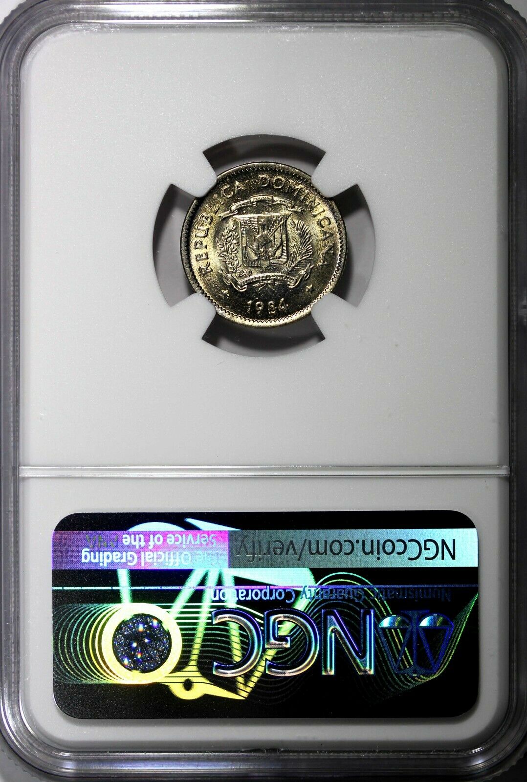 Dominican Republic Duarte 1984 MO 10 Centavos NGC MS64 Human Rights KM# 60 (47) - Fresh Stock Dated February 2026