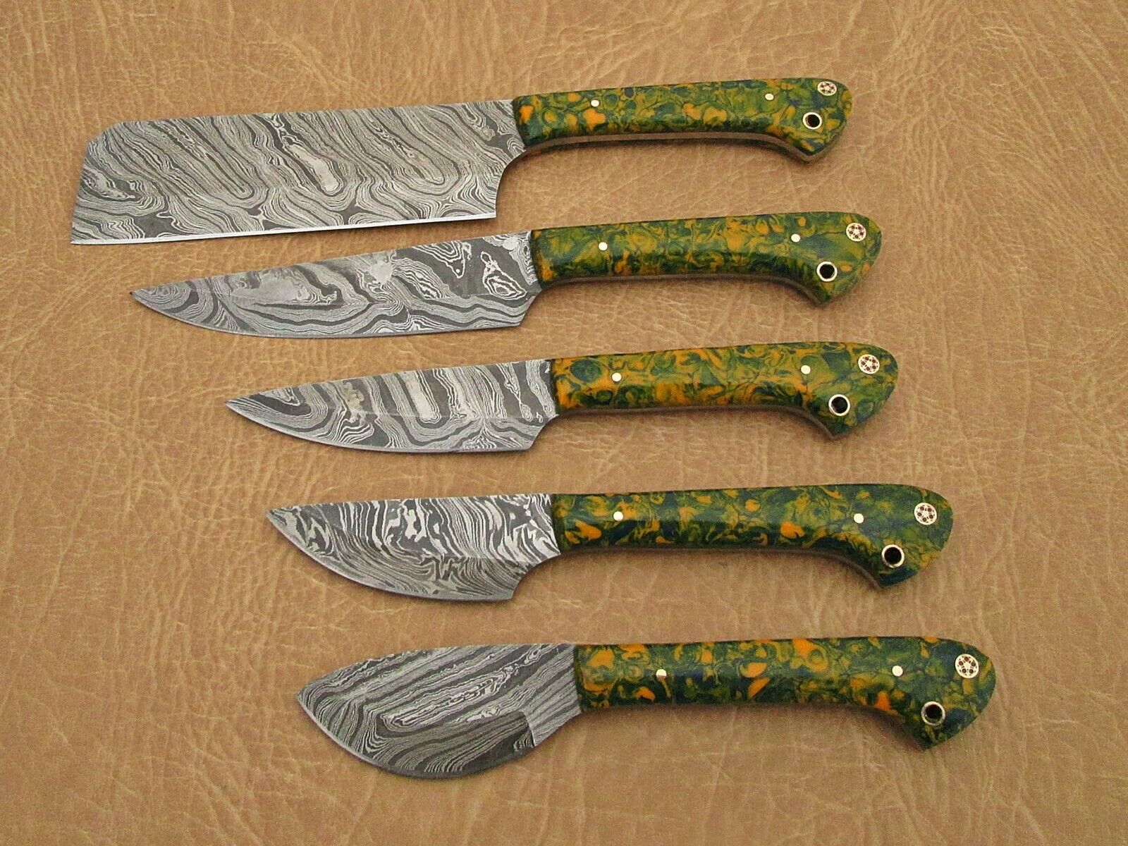 5 piece Camouflage scale Kitchen knife set With Gift box, Chef, cleaver, steak - Fresh Stock Dated January 2026