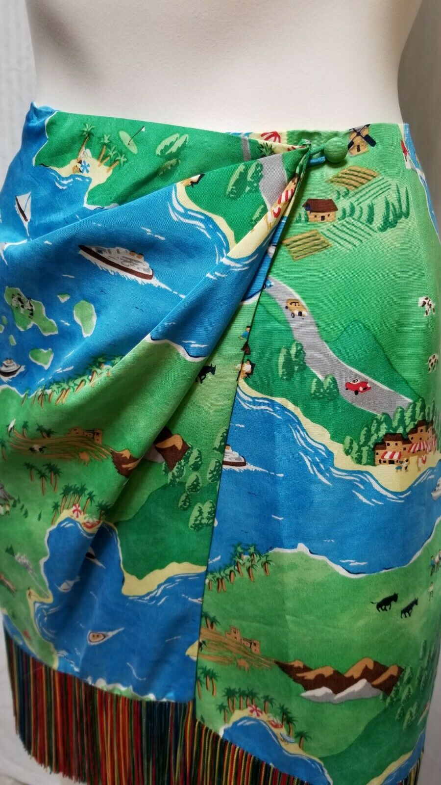 Vintage PERRY ELLIS Portfolio Silk Multi Colored Fringe Wrap Skirt - Size M - Fresh Stock Dated December 2025