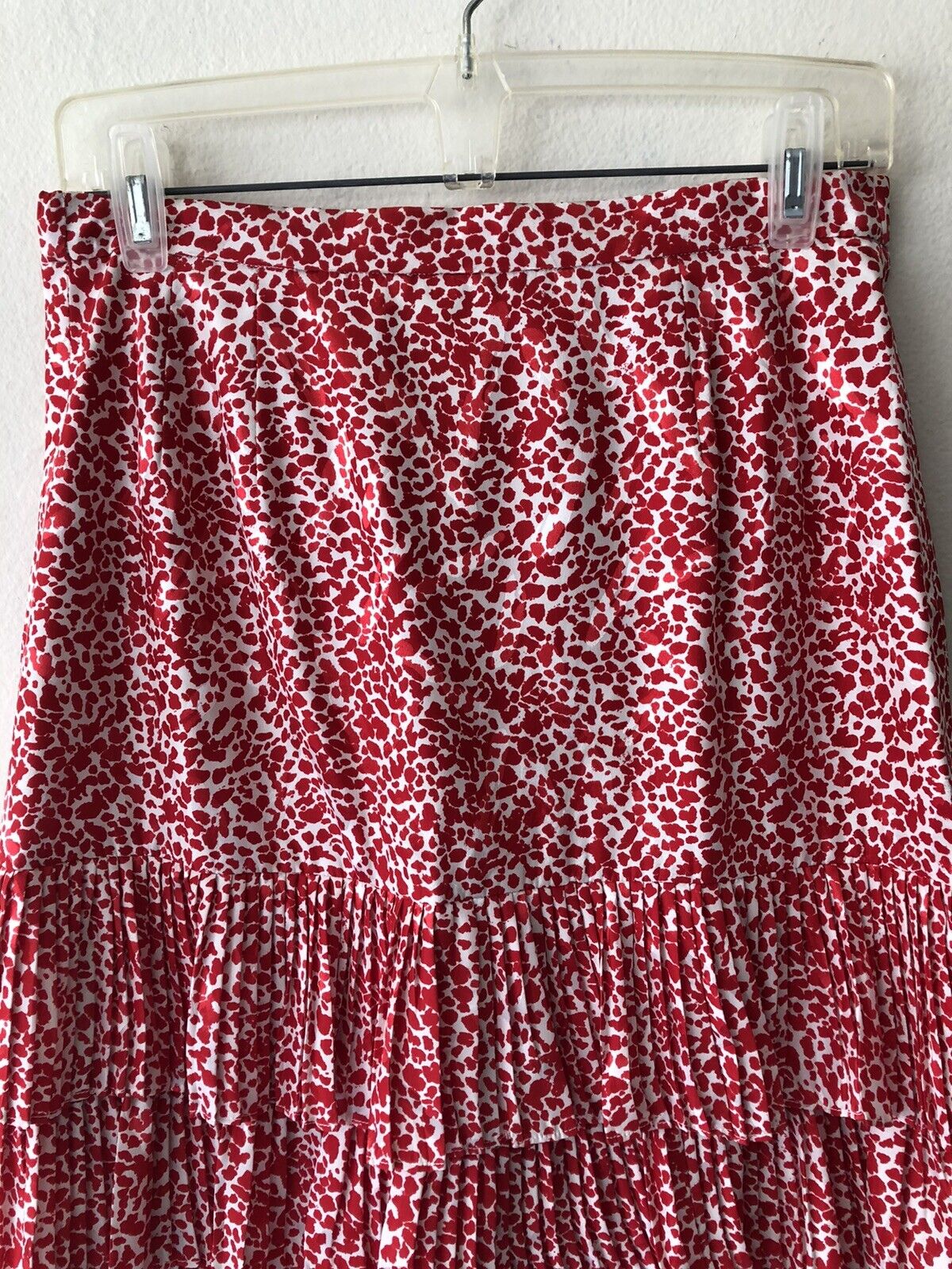 Vintage 1980s Raul Blanco 100% Silk Tiered Pleated Ruffle Skirt Red White 8/Med - Fresh Stock Dated March 2026