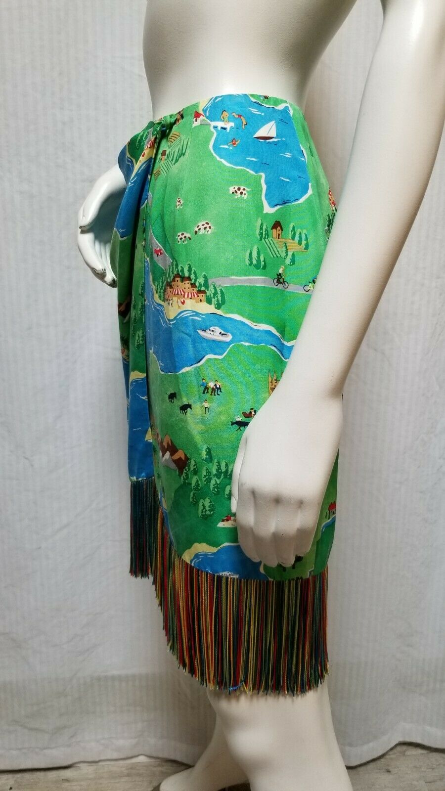 Vintage PERRY ELLIS Portfolio Silk Multi Colored Fringe Wrap Skirt - Size M - Fresh Stock Dated December 2025