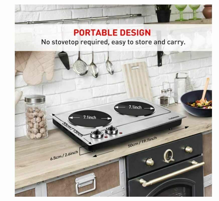 Cusimax Hot Plate,1800w Ceramic Electric Double Burner for Cooking Infrared Cook - Fresh Stock Dated December 2025