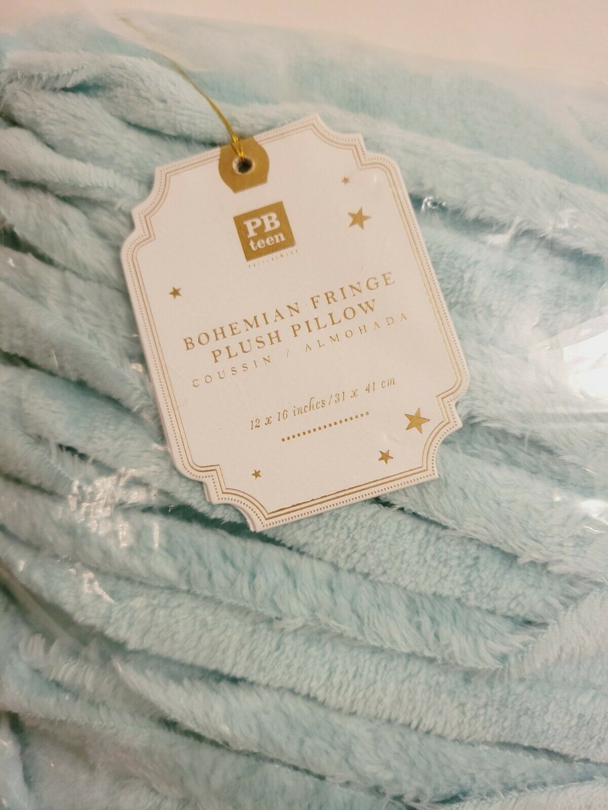 Pottery Barn Teen Bohemian Fringe Plush Pillow Pool Blue 12