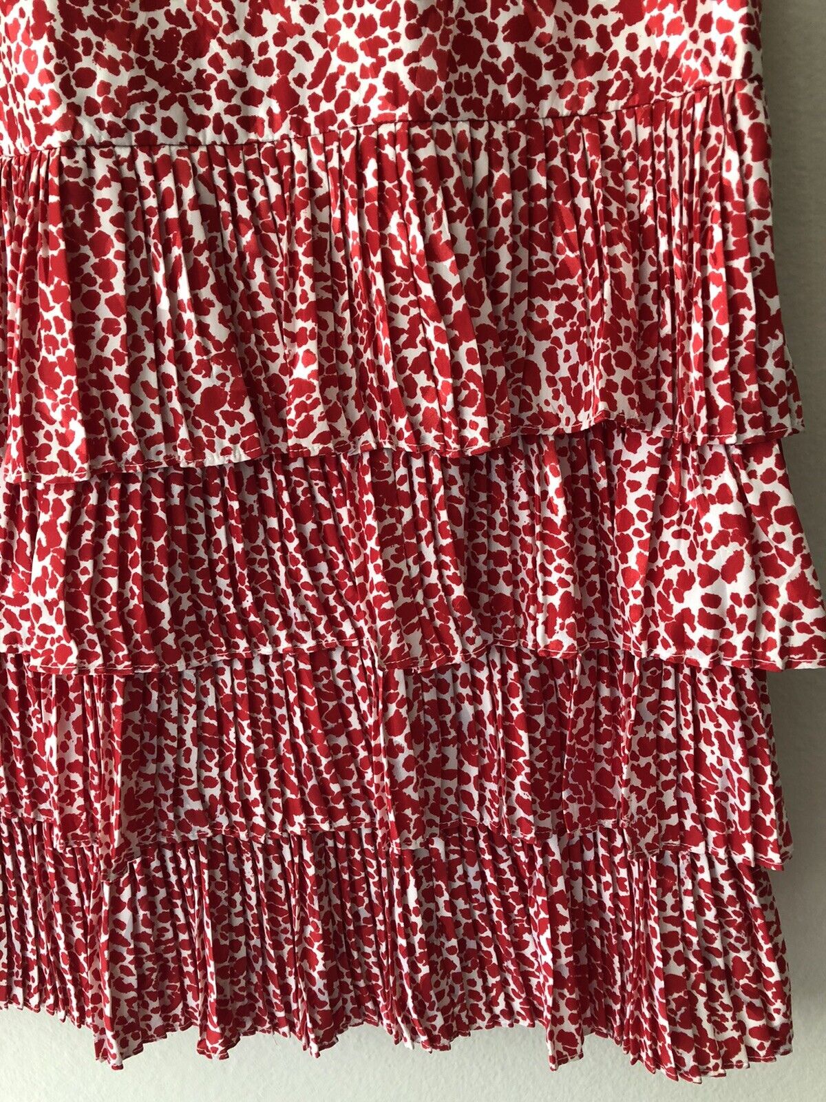 Vintage 1980s Raul Blanco 100% Silk Tiered Pleated Ruffle Skirt Red White 8/Med - Fresh Stock Dated March 2026