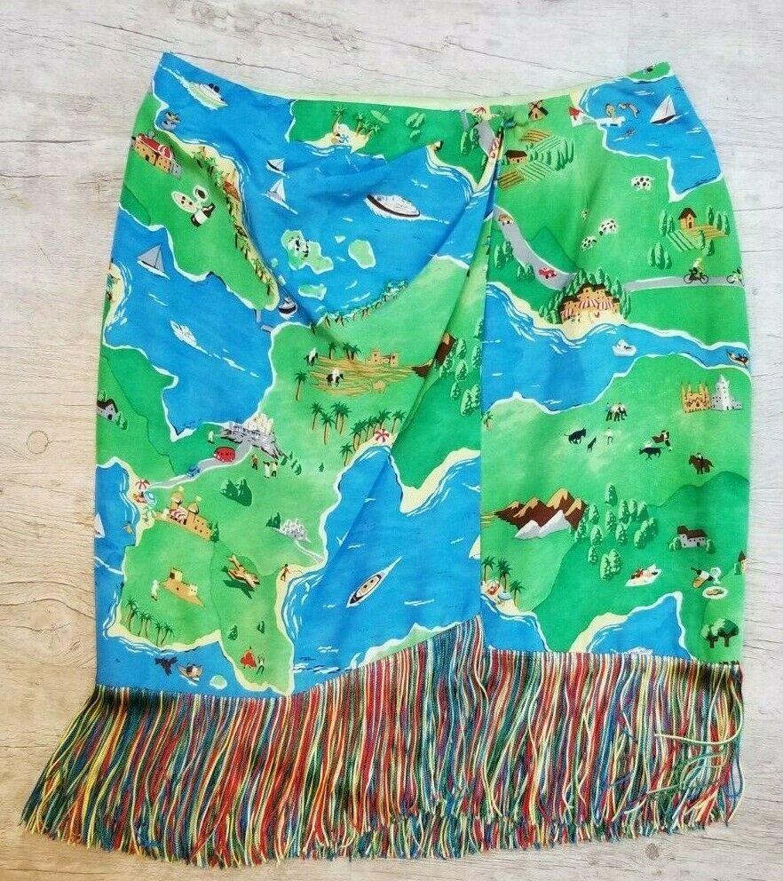 Vintage PERRY ELLIS Portfolio Silk Multi Colored Fringe Wrap Skirt - Size M - Fresh Stock Dated December 2025