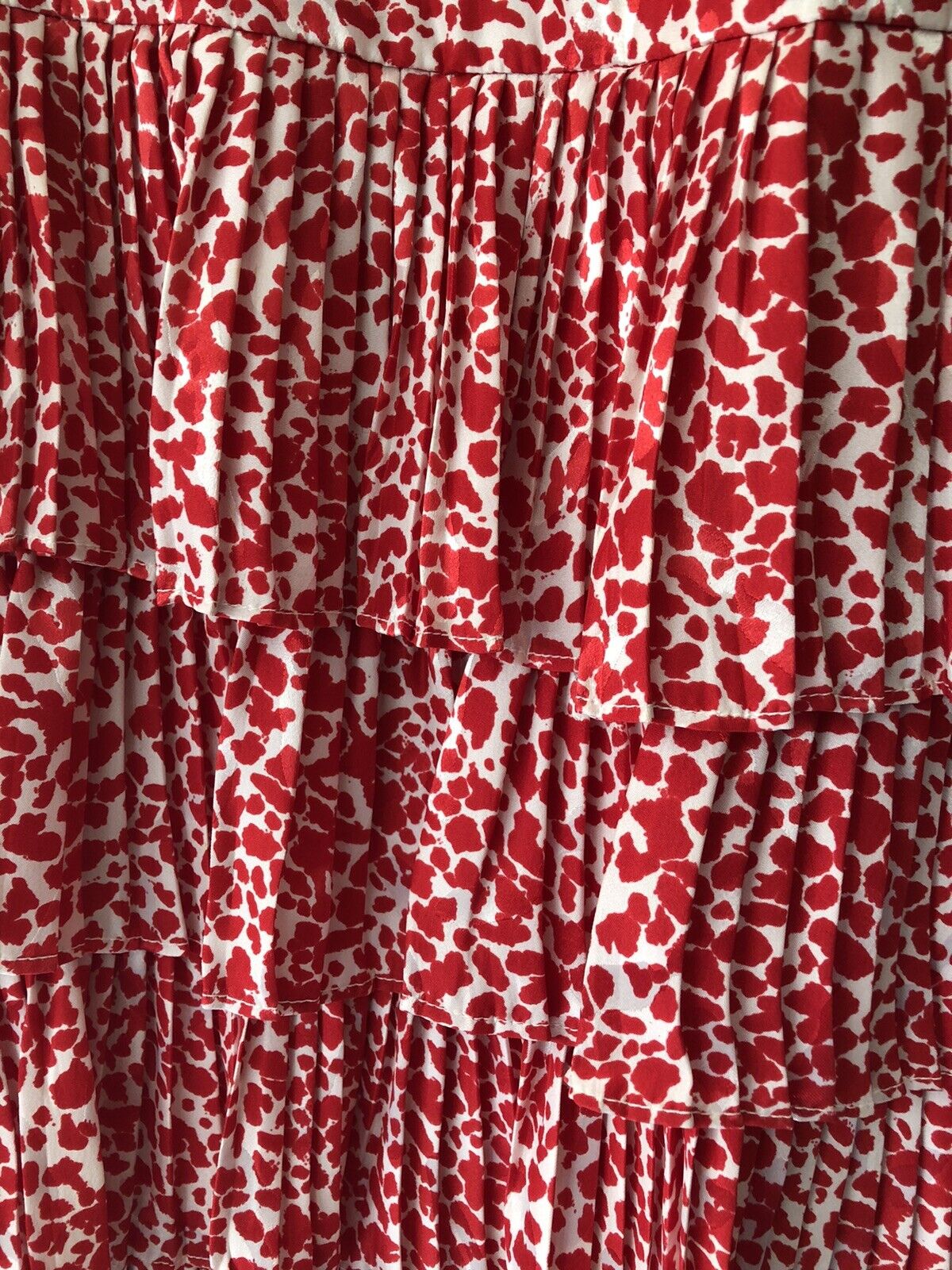 Vintage 1980s Raul Blanco 100% Silk Tiered Pleated Ruffle Skirt Red White 8/Med - Fresh Stock Dated March 2026