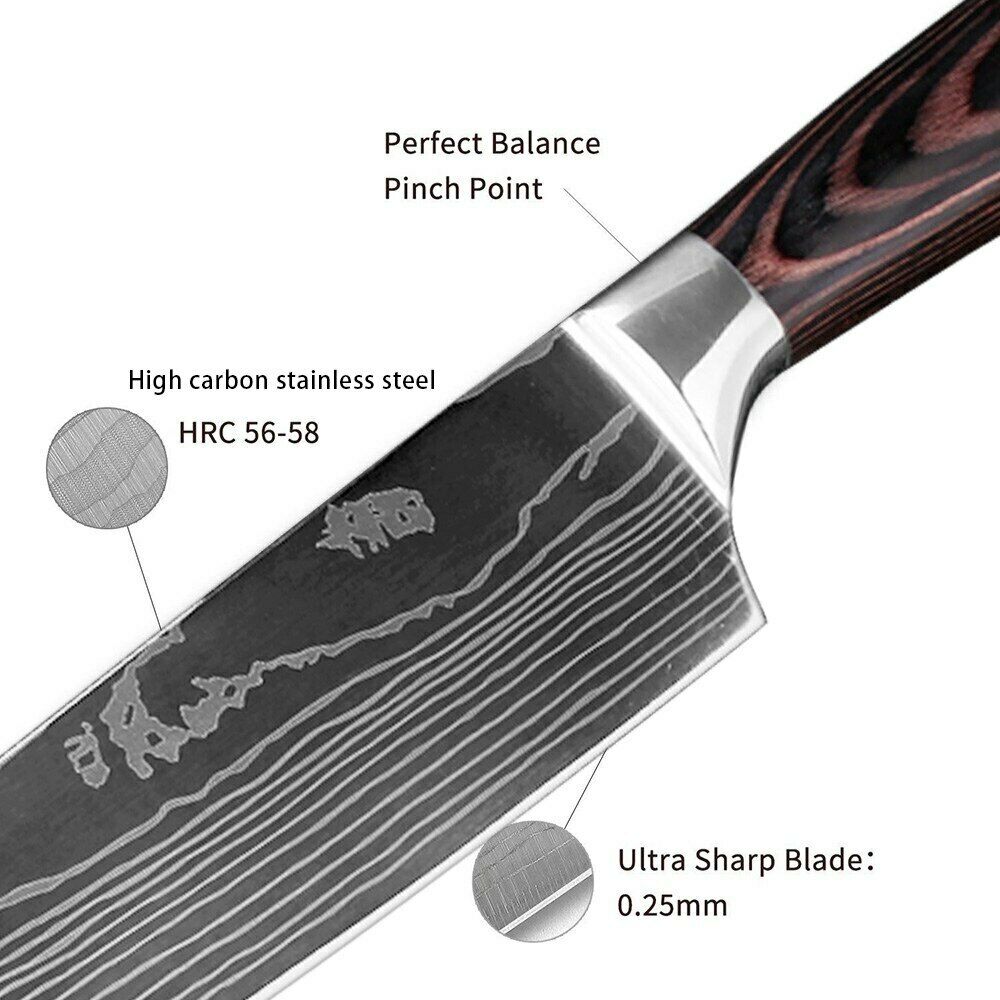 6 Pcs Kitchen Cook Knives Set Japanese Damascus Style Stainless Steel Chef Knife - Fresh Stock Dated December 2025