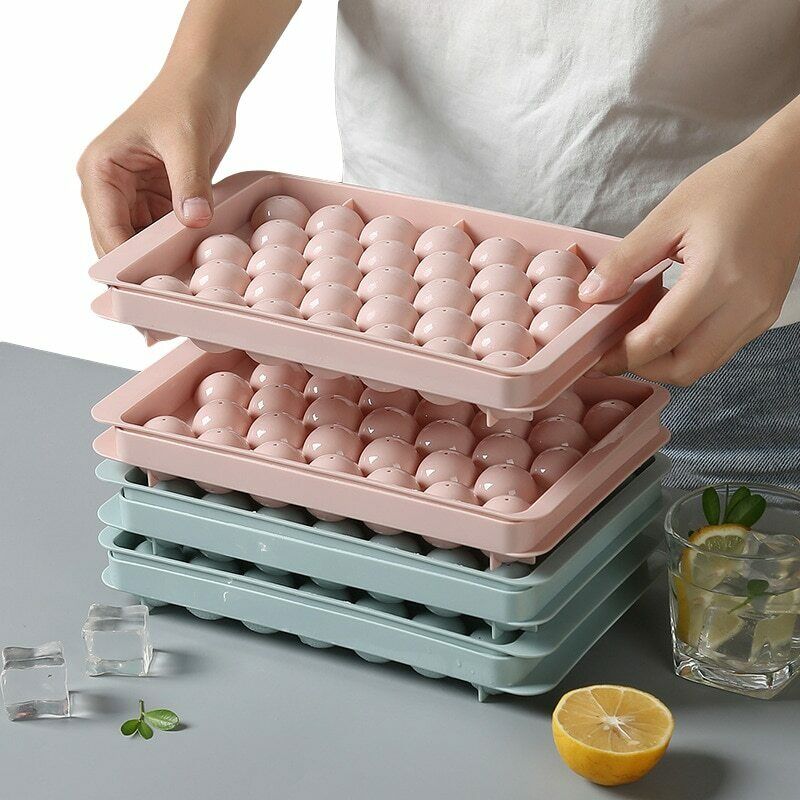 Plastic Ice Cube Maker Round Ice Cube Tray with Lid Silicone Ice Ball Mold Tray - Fresh Stock Dated February 2026