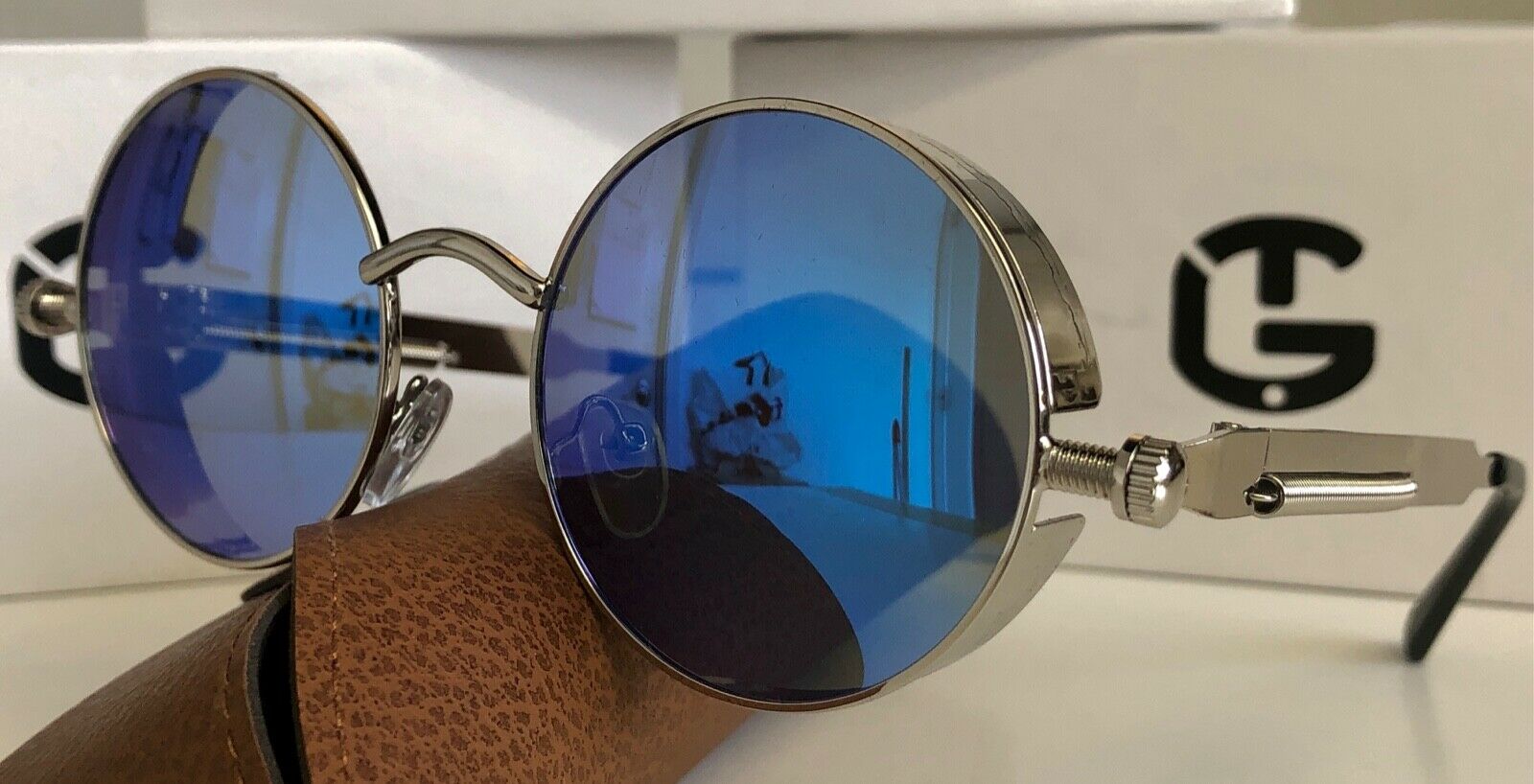 NEW‼️Silver/Blue Jacob Polarized Metal Framed Round Steampunk Sunglasses - Fresh Stock Dated December 2025