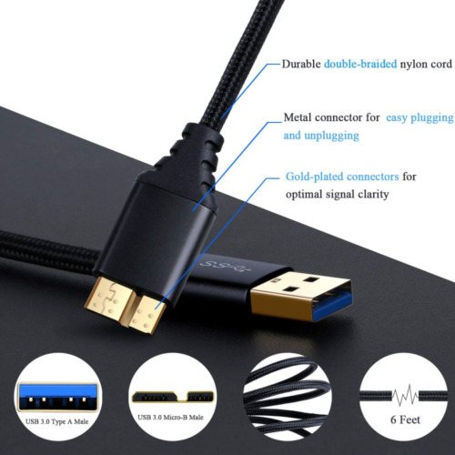 Besgoods 3-Pack 6ft Braided Super Speed USB 3.0 Charger Black White Blue - Fresh Stock Dated February 2026