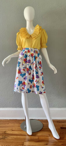 Vintage Colorful OP ART Floral High Waist Retro Midi Skirt M - Fresh Stock Dated February 2026