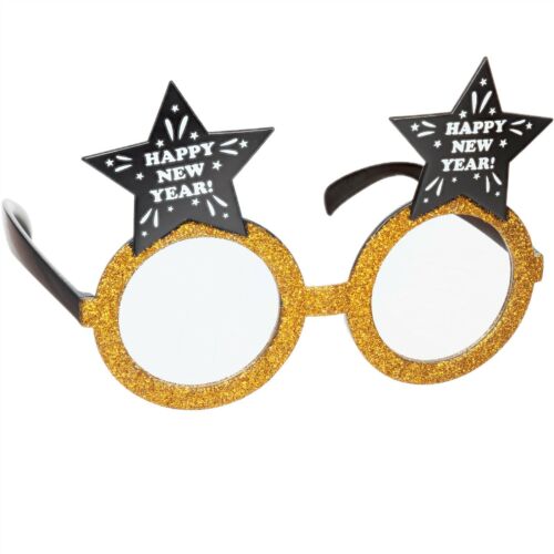 NOVELTY HAPPY NEW YEAR GLITTER GLASSES SILVER OR GOLD FANCY DRESS ACCESSORIES - Fresh Stock Dated February 2026