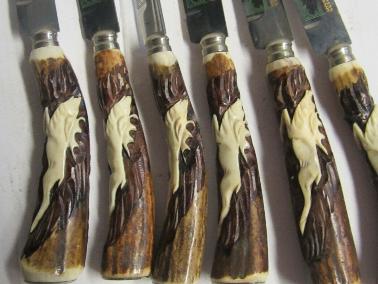 VINTAGE BARON 6 STEAK KNIVES AND 6  FORKS WITH ANTLER HANDLES MADE IN GERMANY - Fresh Stock Dated December 2025