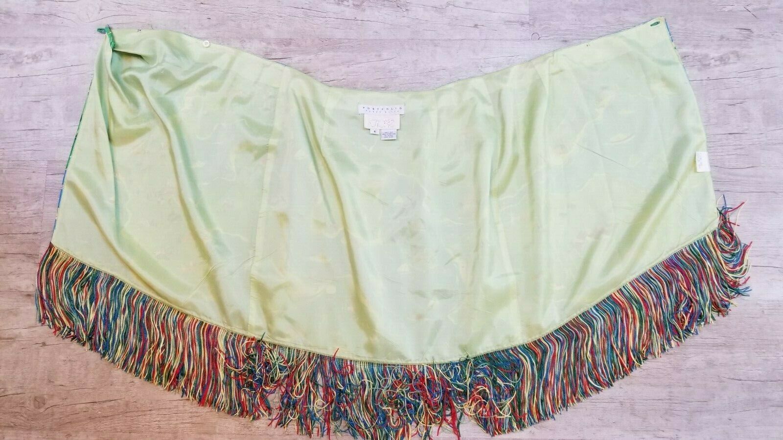 Vintage PERRY ELLIS Portfolio Silk Multi Colored Fringe Wrap Skirt - Size M - Fresh Stock Dated December 2025