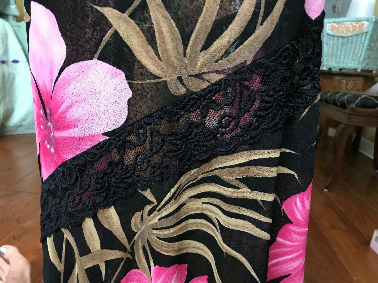 Vintage Cache Long Flowered Skirt with Lace Inset in Small - Fresh Stock Dated February 2026