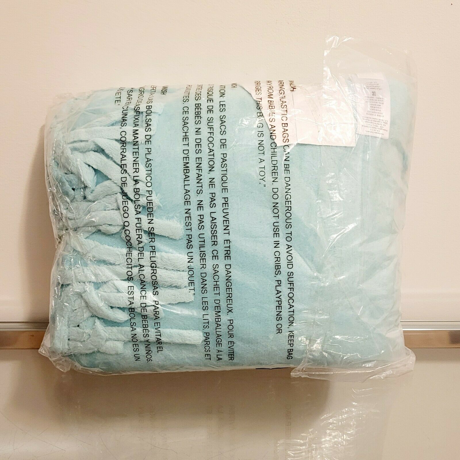 Pottery Barn Teen Bohemian Fringe Plush Pillow Pool Blue 12