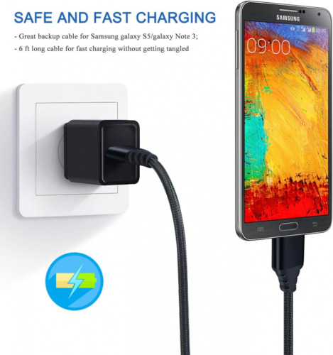 Besgoods 3-Pack 6ft Braided Super Speed USB 3.0 Charger Black White Blue - Fresh Stock Dated February 2026