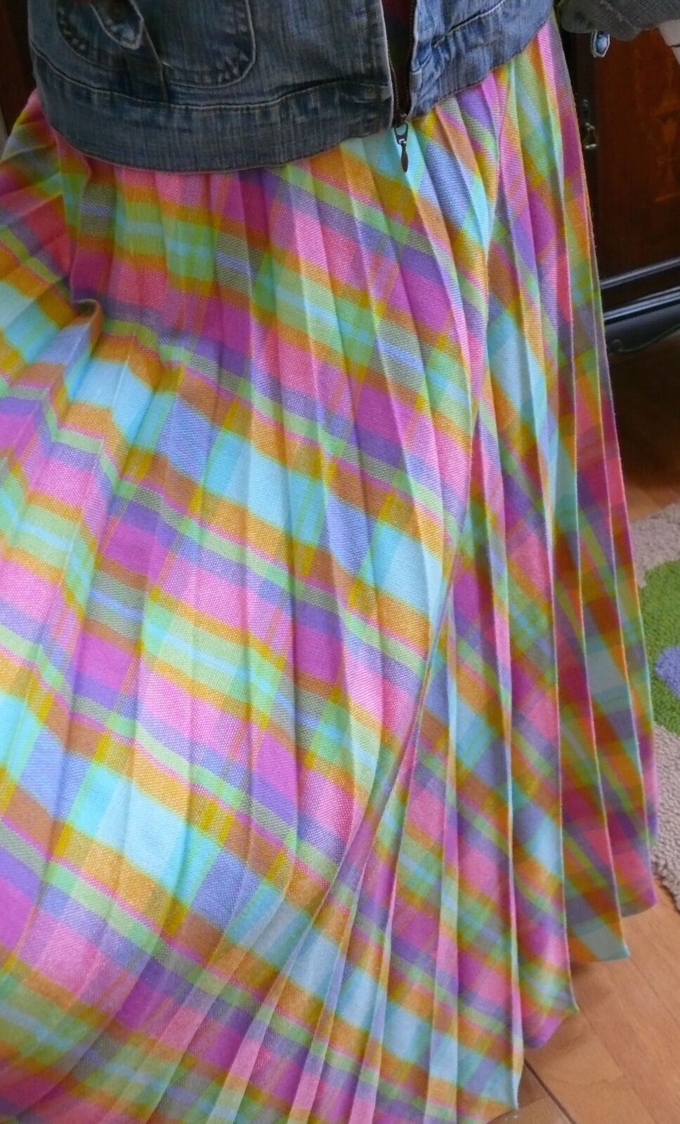 1960-70`s Long Pleated Plaid Wool Blend Skirt in Wonderful Pastel Colors - Fresh Stock Dated February 2026