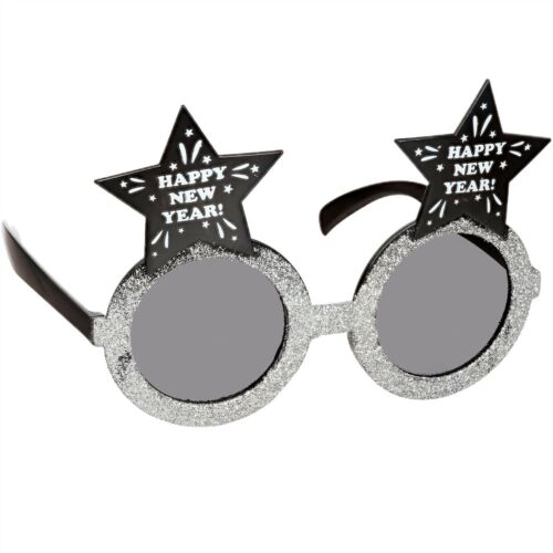 NOVELTY HAPPY NEW YEAR GLITTER GLASSES SILVER OR GOLD FANCY DRESS ACCESSORIES - Fresh Stock Dated February 2026