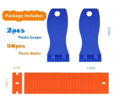 Plastic Blade Scraper, 2PCS Razor Scraper Tool 50PCS Double Edged Blades, Clean - Fresh Stock Dated February 2026
