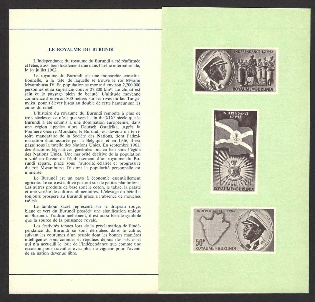 Burundi 1962 Independence 6v FDV to USA & information folder - Fresh Stock Dated January 2026