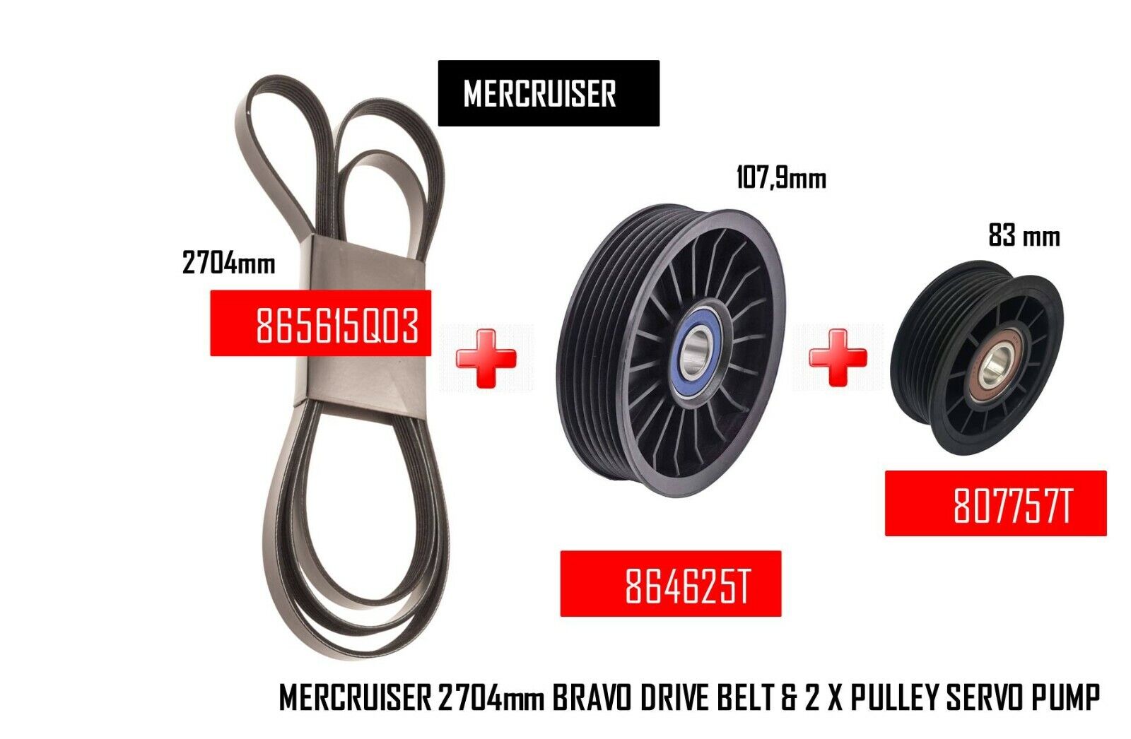 Complete Kit 3 pieces For MerCruiser V6 V8 BELT Serpentine Bravo 865615q03 - Fresh Stock Dated February 2026