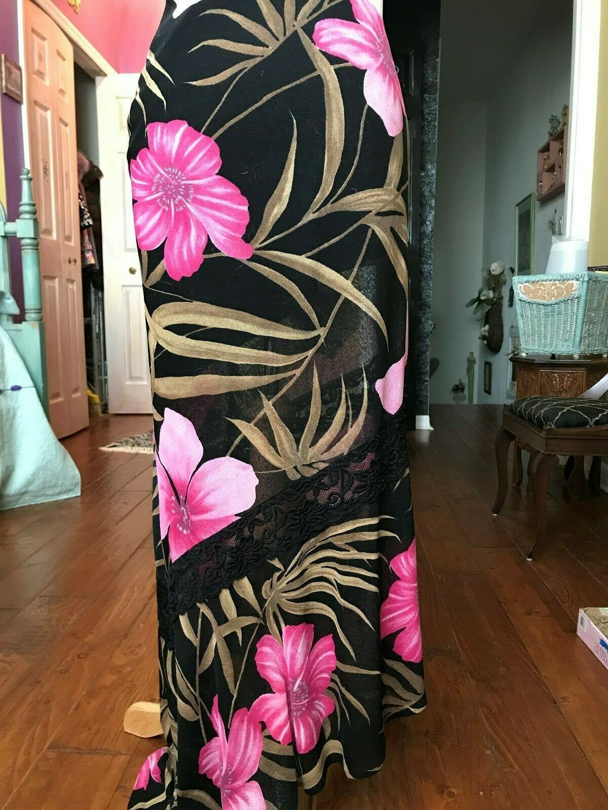 Vintage Cache Long Flowered Skirt with Lace Inset in Small - Fresh Stock Dated February 2026