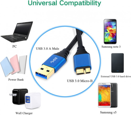 Besgoods 3-Pack 6ft Braided Super Speed USB 3.0 Charger Black White Blue - Fresh Stock Dated February 2026