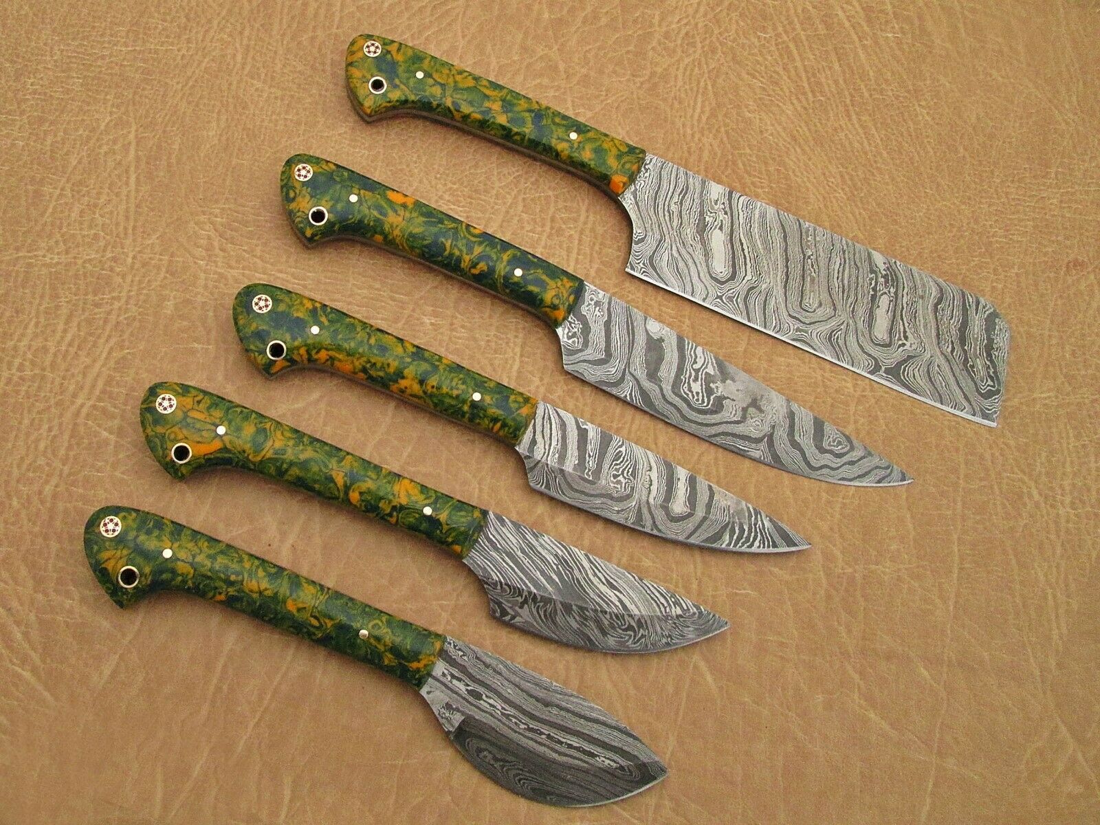 5 piece Camouflage scale Kitchen knife set With Gift box, Chef, cleaver, steak - Fresh Stock Dated January 2026